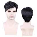Creamily Mens Short Black Wig,Male Wig Realistic Synthetic Hair Replacement Wigs for Men, Layered Mens Wigs for Daily Wear Party Halloween Costume