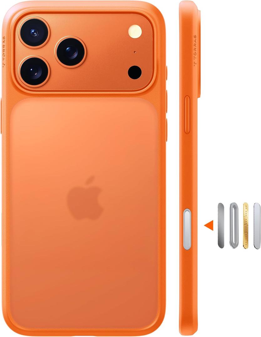 TORRAS Shockproof for iPhone 17 Pro Max Case with Camera Control Button, [12FT Military Grade Drop Protection] Enhanced Grip & Soft Touch Translucent 17 Pro Max Case with DIY Buttons, Neon Orange