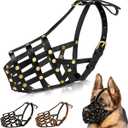 OOPSDOGGY Leather Dog Muzzle for German Shepherd, Leather Breathable Secure Basket Muzzle, Prevents Biting No Chewing Adjustable (Black, Large)
