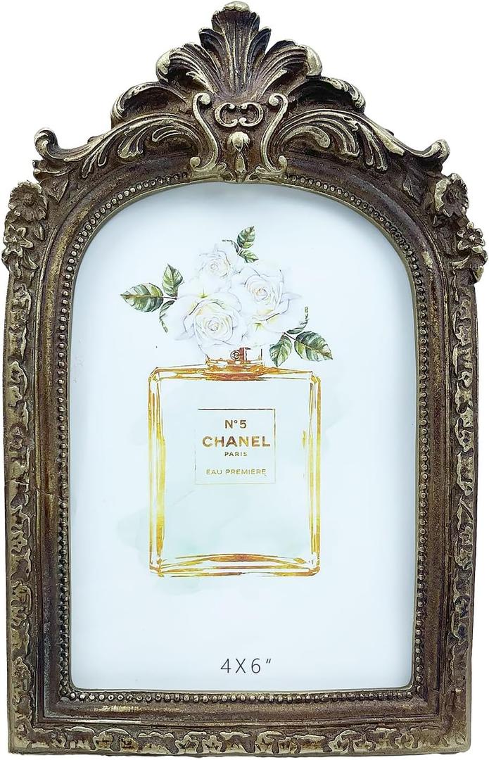 4x6 Vintage Arched Picture Frames, Bronze Antique Photo Frame with Glass Front for Tabletop or Wall, Art Deco (4 x 6 Inch)