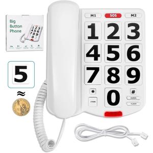 Large Number Phones for Seniors, Big Button Land Line for Seniors, 110dB+ Ringer Volume & 80dB+ Earpiece Volume, High Volume Phone, Hearing & Visually Impaired Telephone Landline Phones for Elderly