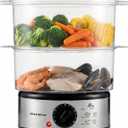 OVENTE 2-Tier Electric Food Steamer, 5 Quart Stainless Steel Stackable Steam Cooker with 400W Power, 60-Minute Timer & Auto Shut-Off, Dishwasher Safe, Healthy Vegetable & Seafood Steamer, Silver FS62S