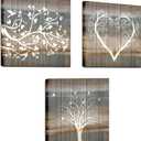 Biuteawal 3 Pieces Abstract Tree Wall Art Rustic Forest Landscape Picture Prints Teal and Brown Painting Vintage Artwork Home Farmhouse Bathroom Bedroom Decor Stretched and Framed Ready to Hang