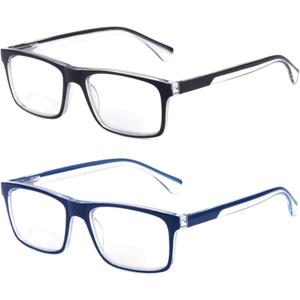 Missfive 2-Pack Light Bifocal Reading Glasses for Men, Blue Light Blocking Near/Far Dual-use Spring Hinge Readers, Anti UV/Eye Strain Comfort Quality Computer Eyeglasses, 1.5x