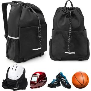Aliceset Helmet Backpacks Welding, Waterproof Motorcycle Helmet Bag with Drawstring, Adjustable Shoulder Straps Pocket, Nylon, Large Capacity, Gift for Electrician Welder School Students(Black)