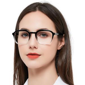 Large Reading Glasses Women Trendy Thick Square Readers 1.0 1.25 1.5 1.75 2.0 to 4.0 5.0 6.0 Spring Hinge (Slim Rim-black/Clear)