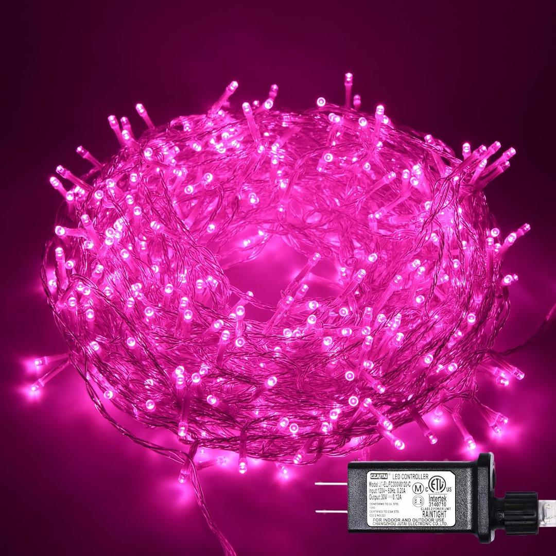 800 Led Pink String Lights Indoor Outdoor Christmas Decorations, 330 Ft 8 Modes Plug in Fairy Lights Pink Valentine Day Room Decor