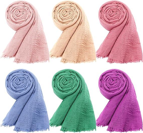 Geyoga 5 Pcs Women Scarf Shawl Hijab Scarfs Cotton Blend Shawl Crinkle Wrap Head for Seasons, Bright Colors (Pink missing)