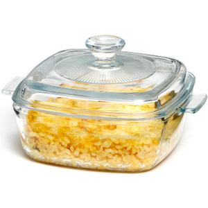 NUTRIUPS 0.8L Glass Casserole Dish with Lid Oven Safe Square Casserole Dish 5.9in Glass Microwave Bowl With Lid Microwavable Cookware (25oz-Mini)