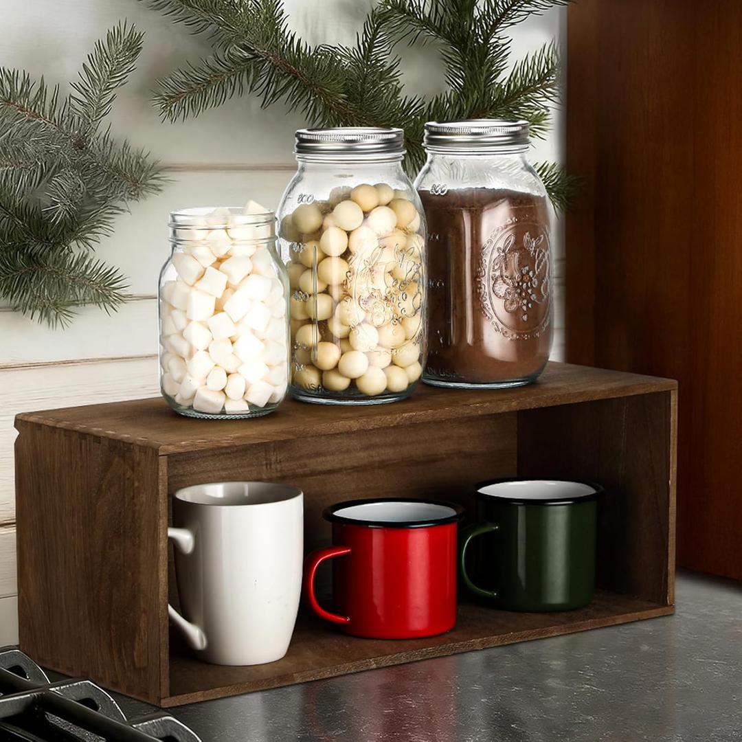 Christmas Hot Cocoa Bar Wood Storage Box Coffee Bar Countertop Accessories Christmas Decorative Storage Bins for Mugs Cups Cream Syrup Home Office Kitchen Cocoa Lover Gift