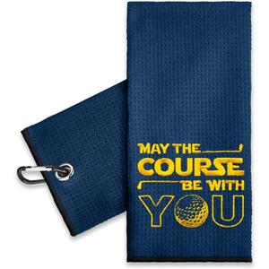 ERHACHAIJIA May The Course Be with You Embroidered Golf Towel with Clip. Funny Golf Accessories Gifts for Men Women Golfer, Birthday Retirement Mother's Day (Navy)