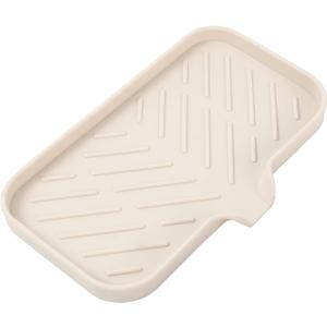 Silicone Bathroom Soap Dishes with Drain Spout-Bathroom and Kitchen Sink Organizer,Sponge Holder,Dish Soap Tray,Perfect for Dispenser,Scrubber,Bottle,Cup on Sink or Counter-Tapioca 9.6"5.3"