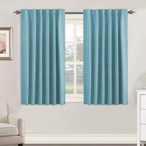 H.VERSAILTEX Blackout Curtains Thermal Insulated Window Treatment Panels Room Darkening Blackout Drapes for Living Room Back Tab/Rod Pocket Bedroom Draperies, 52 x 45 Inch, Aqua, 2 Panels