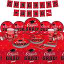Graduation Decorations class of 2026 Gatherfun Congrats Grad Party Dinnerware Set Red Disposable Paper Plates Napkins Cups Tablecloth Banner for Graduation Decorations 2026 deals, Serve 25