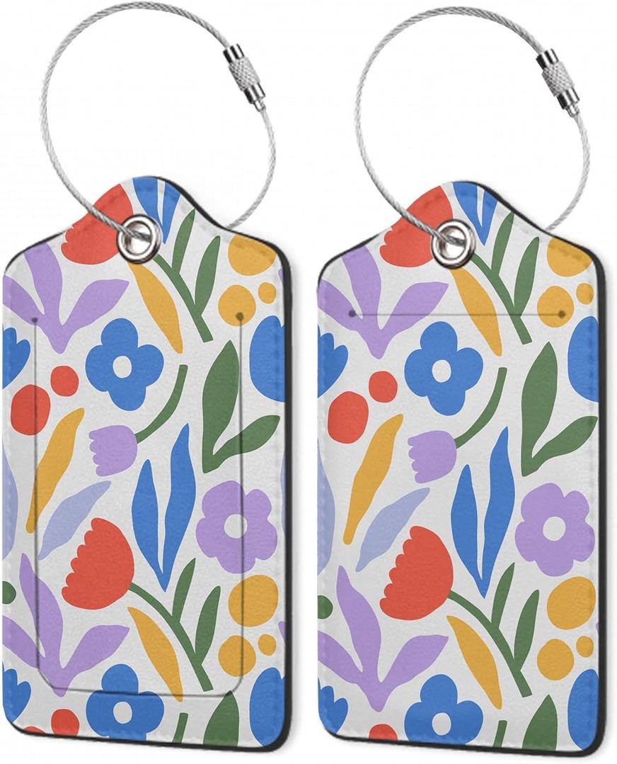 2Pcs Luggage Tag for Suitcase Abstract Tulip Flower Cute Suitcase Tag with Privacy Flap & Name ID Label & Metal Loop,Travel Bag Luggage Tags for Women