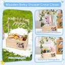 Wooden Baby Shower Crate Closet, Personalized Baby Shower Basket with Wreath & Hanger, Love at First Sight Sonogram Picture Frame, Easy Assembly Baby Clothes Storage Box for Pregnancy Gift