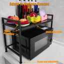 Extendable Microwave Oven Stand, Adjustable Microwave rack Toaster Shelf, Heavy Duty Rack 2 Tier Kitchen Counter Top Organizer with 6 Hooks for Kitchen