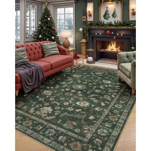 Wonnitar Green 8x10 Rugs for Living Room Floral Rug, Low Pile Vintage Boho Large Rug, Non Slip Stain Resistant Christmas Rugs for Bedroom Dining Room Home Office Department,(Green,8x10)