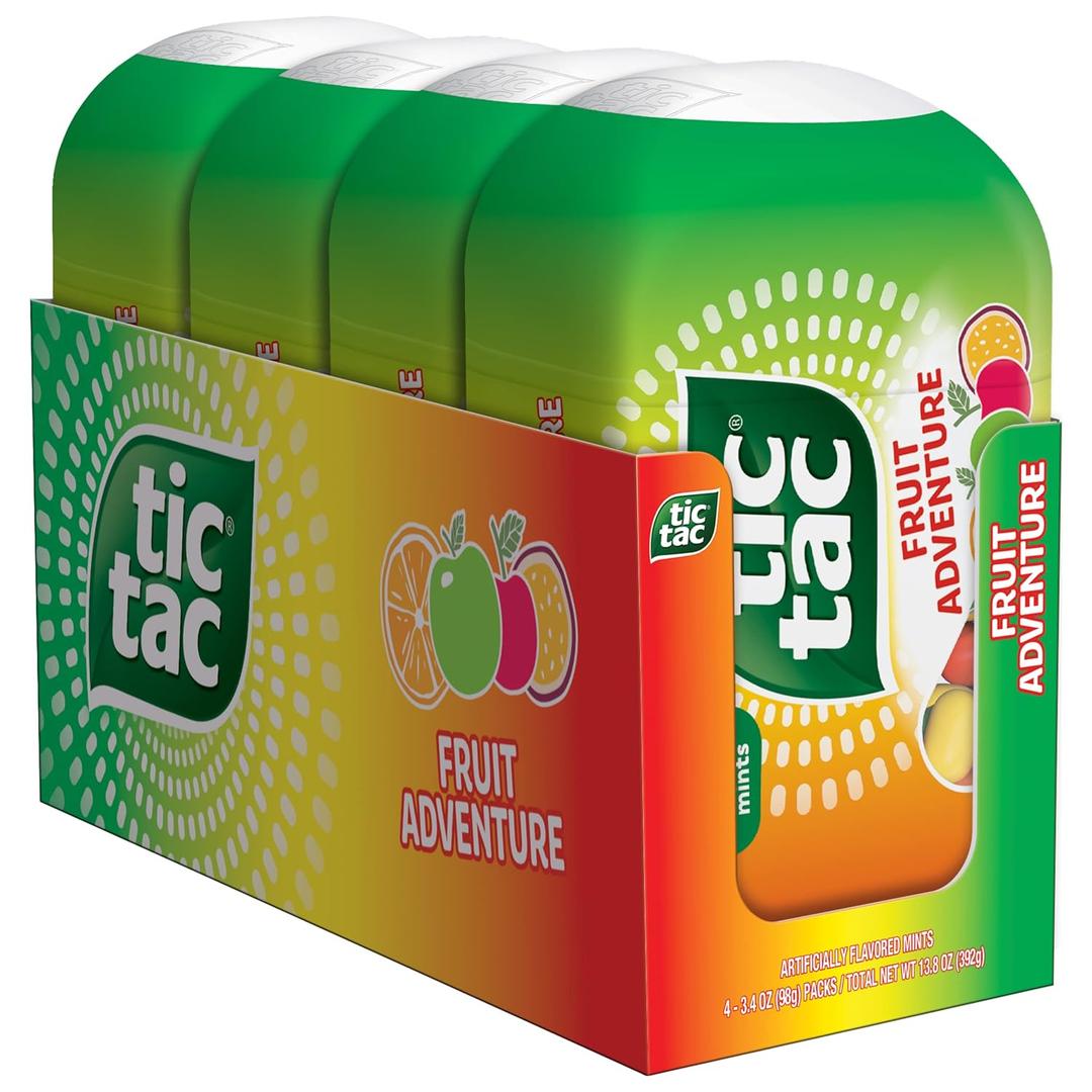 Tic Tac Fruit Adventure, On-the-Go Pocket-Sized Mints, 200 pieces, 4 Bottle Packs, 3.4 oz Each (EXP 07/02/26)