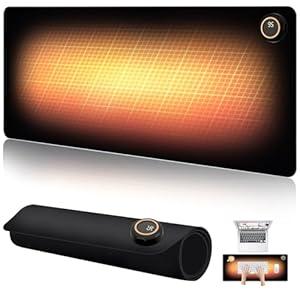 Heated Desk Pad,Heated Mouse Pad 5 Heating Levels & 3 Hours Auto Shut-Off Waterproof PU,Heated Desk Mat 31.5 x 13 inch for Office,Gaming,Foot Warmer(Black)