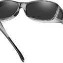 DUCO Polarized Wraparound Fitover Glasses Wear Over Sunglasses for Men Women UV Protection Sun Glasses 8953 10 M Clear Grey Frame Grey