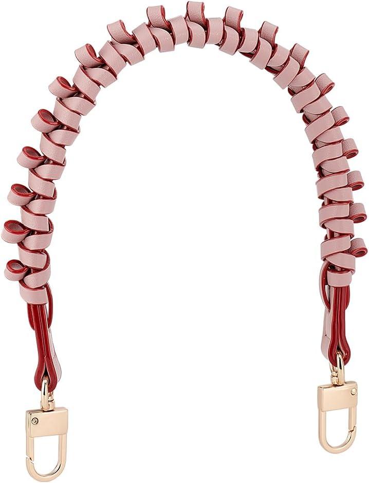 PH PandaHall 17.5 Inch Braided Purse Strap, Pink Short Handbag Strap PU Leather Purse Handle Replacement Top Handle with Golden Hardware for Tote Crochet Bag Shoulder Handbag Under the Arm Purse