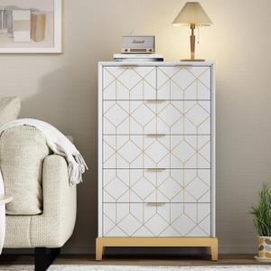 HLR 6 Drawer Dresser for Bedroom,Modern Wood Chest of Drawers with Gold Trim, Tall Dresser Storage Tower,Large Capacity Organizer Unit for Closet, Living Room, Hallway, Entryway White HLR 6 Drawer Dresser for Bedroom,Modern Wood Chest of Drawers with Gold Trim, Tall Dresser Storage Tower,Large Capacity Organizer Unit for Closet, Living Room, Hallway, Entryway White