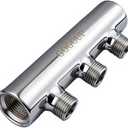 304 Stainless Steel 3-Port Manifold Splitter 3 ways 25 Bar Pressure Rated for Drinking Water, Oil/Gas, Brewery, Cooling Systems, Polished Open