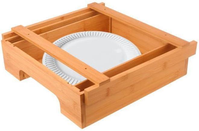 8.5-12 Inch Adjustable Paper Plate Dispenser, Paper Plate Holder Under Cabinet, Paper Plate Organizer for Cabinet Space Saver - Size Large and Bamboo Material