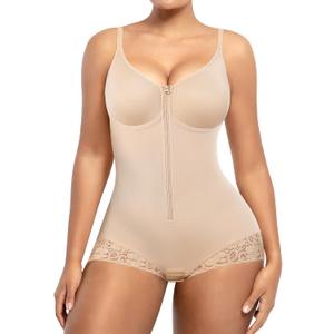 SHAPELLX Shapewear for Women Tummy Control Half Body Shaper Snatched Zipper Butt Lifting Faja Colombiana Bodysuits for Women (Small, Skin)