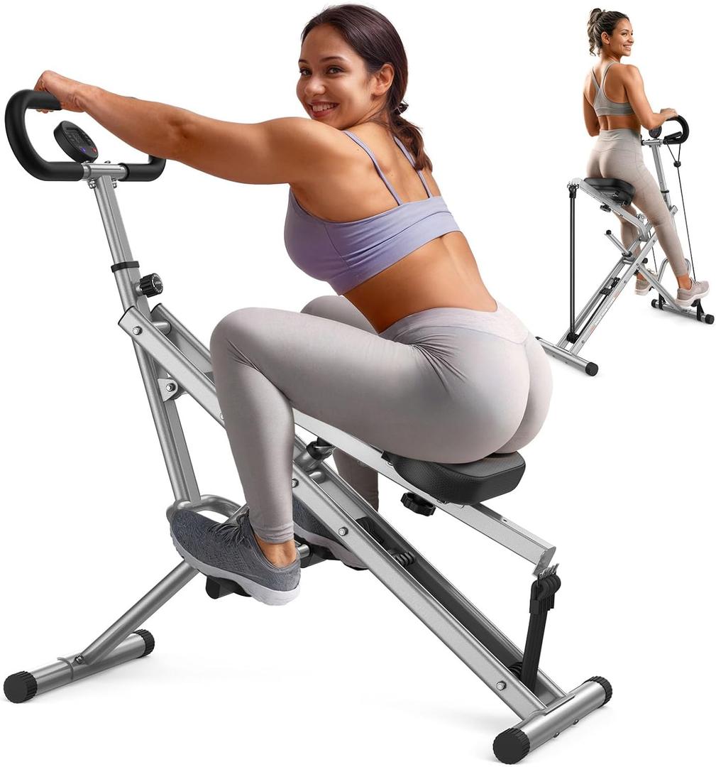 Sportsroyals Pink Squat Machine for Home,Rodeo Core Exercise Machine,330lbs Foldable,Adjustable 4 Resistance Bands,Ride & Rowing Machine for Botty Glutes Butt Thighs,Ab Back/Leg Press Hip Thrust (Grey)