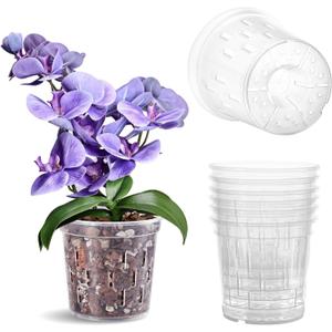 TRUEDAYS Orchid Pot  6 Pack 5 Inch Clear Orchid Pots with Drainage Holes for Repotting  Ideal for Healthy Root Growth  Sturdy Plastic Plant Pot for Indoor & Outdoor Plants