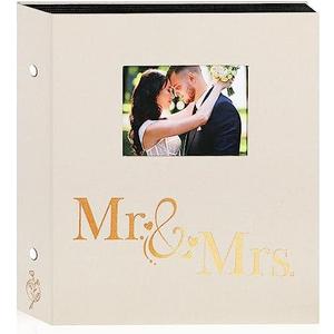Lanpn Wedding Photo Album 4x6 600 Pocket Photos Slip in, Linen Cover Large Capacity Newlywed Marriage Window Album Hold 600 Horizontal Vertical Photos (Mr & Mrs, Beige)