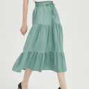 Tronjori Womens A Line Long Midi Denim Skirt Tired Layers with Drawstring | High Waist Skirt ,Elastic Waistband,Front DrawstringSuitable for Spring Summer and Fall Seasons (Green, XL)