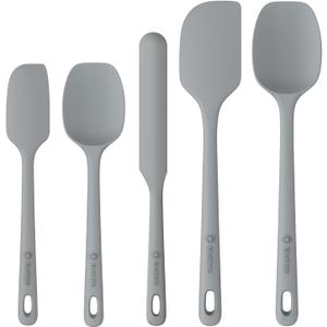 ChefAide 5 Pieces Silicone Spatula Set, Food Grade Rubber Spatula, Upgrade Strong Handle with Ergonomic Grip, Heat Resistant Up to 600F for Nonstick Cookware, Cooking