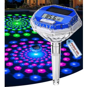 Sinbyuer 2026 Upgrade Digital Solar Pool Thermometer Easy Read | Pool Temperature Thermometer Floating with Dynamic Light Show | Large LCD Screen & Big Number Pools Temperature Gauge for Hot Tub & Spa