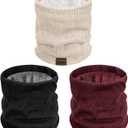 Chalier 3 Pack Neck Warmer for Women Cold Weather Knit Winter Scarf Thick Infinity Neck Gaiter for Men Women (A Pack Red Black Beige)