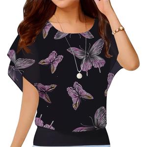 Neineiwu Women's Summer Loose Casual Short Sleeve Chiffon Top Blouses, S