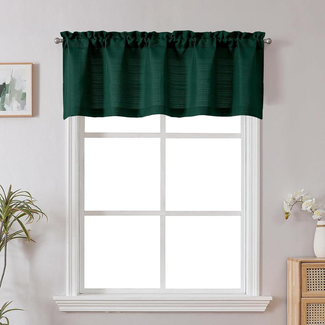 Chyhomenyc Hunter Green Short Curtain Valance for Windows, Faux Linen Textured Half Window Curtains, Burlap Solid Topper Small Curtain Valance for Bathroom Laundry Basement, 60Wx18L Inch, 1 Piece