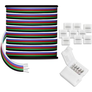 30m/100ft RGBW LED Extension Cable 22 Gauge 5Pin 12V DC Electrical Wire 5 Core 22AWG Wires with 10PCS Connectors for RGBW 3528 5050 Led Strip