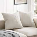 ZeeMart 100% Cotton Waffle Textured Throw Pillow Covers Set of 2, 20x20 Inch Ecru, Soft Farmhouse Decorative Couch Pillow Cases Beige Cushion Covers for Sofa Bed Living Room Home Decor