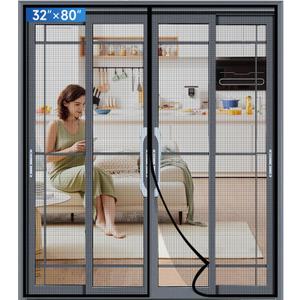 Upgraded PET Mesh Magnetic Screen Door Stronger Than Fiberglass and Polyester,Hands Free,Keep Bugs Out,Pet & Kid Friendly,Fit Door Size 32" X 80", Screen Size 34" X 82" (Black)