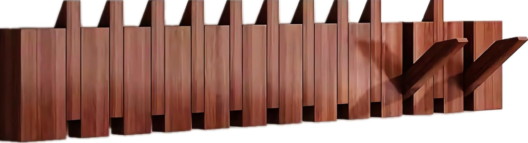 Wall Mounted Coat RackHooks Piano Key Hangers Natural Solid Wood Hanger Non-Woven Fabric Clothes Hangers for Closet, Kitchen, Bedroom, Bathroom, Entryway (Walnut, 12 Hooks)