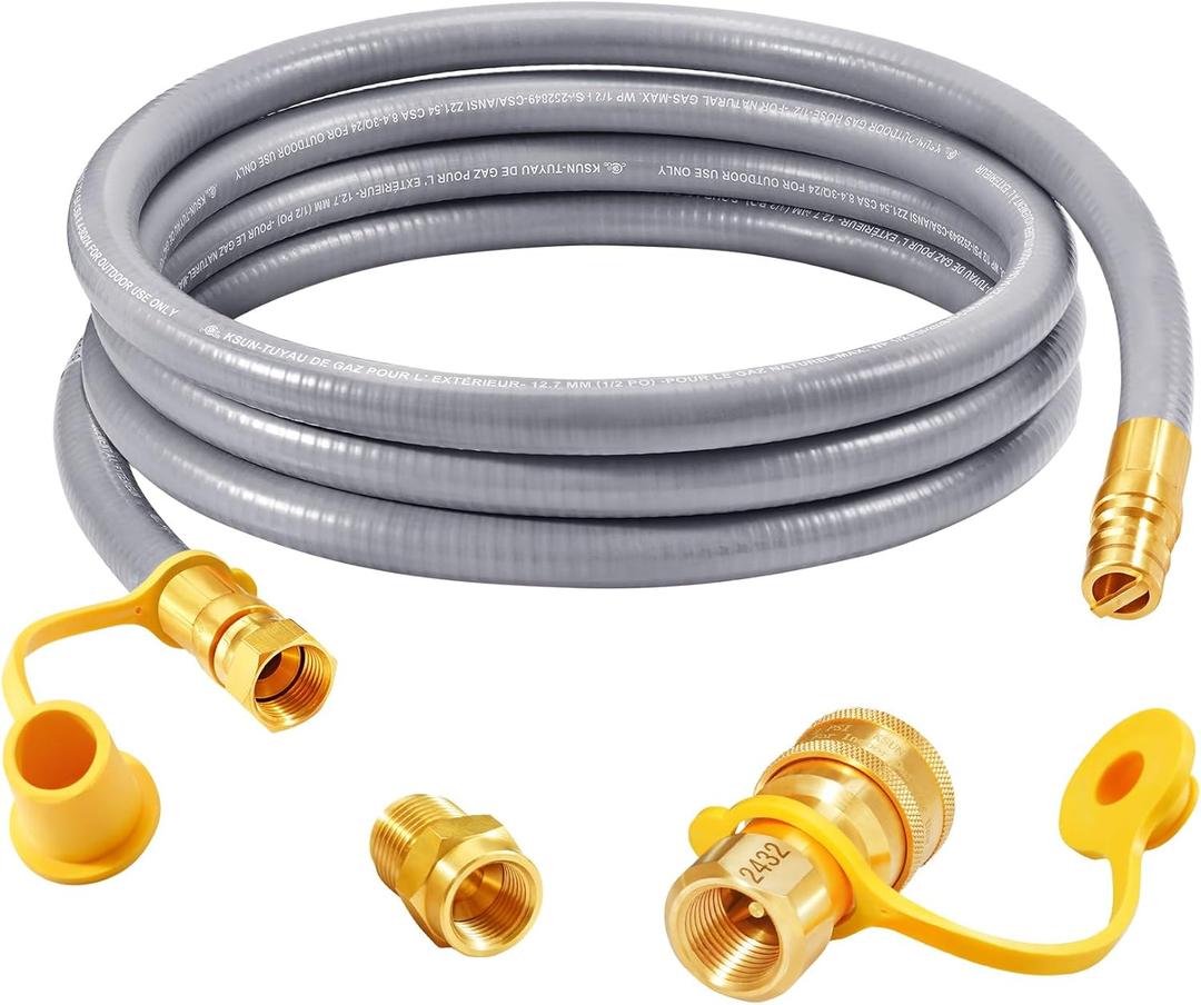 GasSaf 8 FT 1/2" ID Natural Gas Hose with Quick Connect Fitting, Natural Gas Conversion Kit for Gas Grill, Generator, Patio Heater and More - CSA Certified