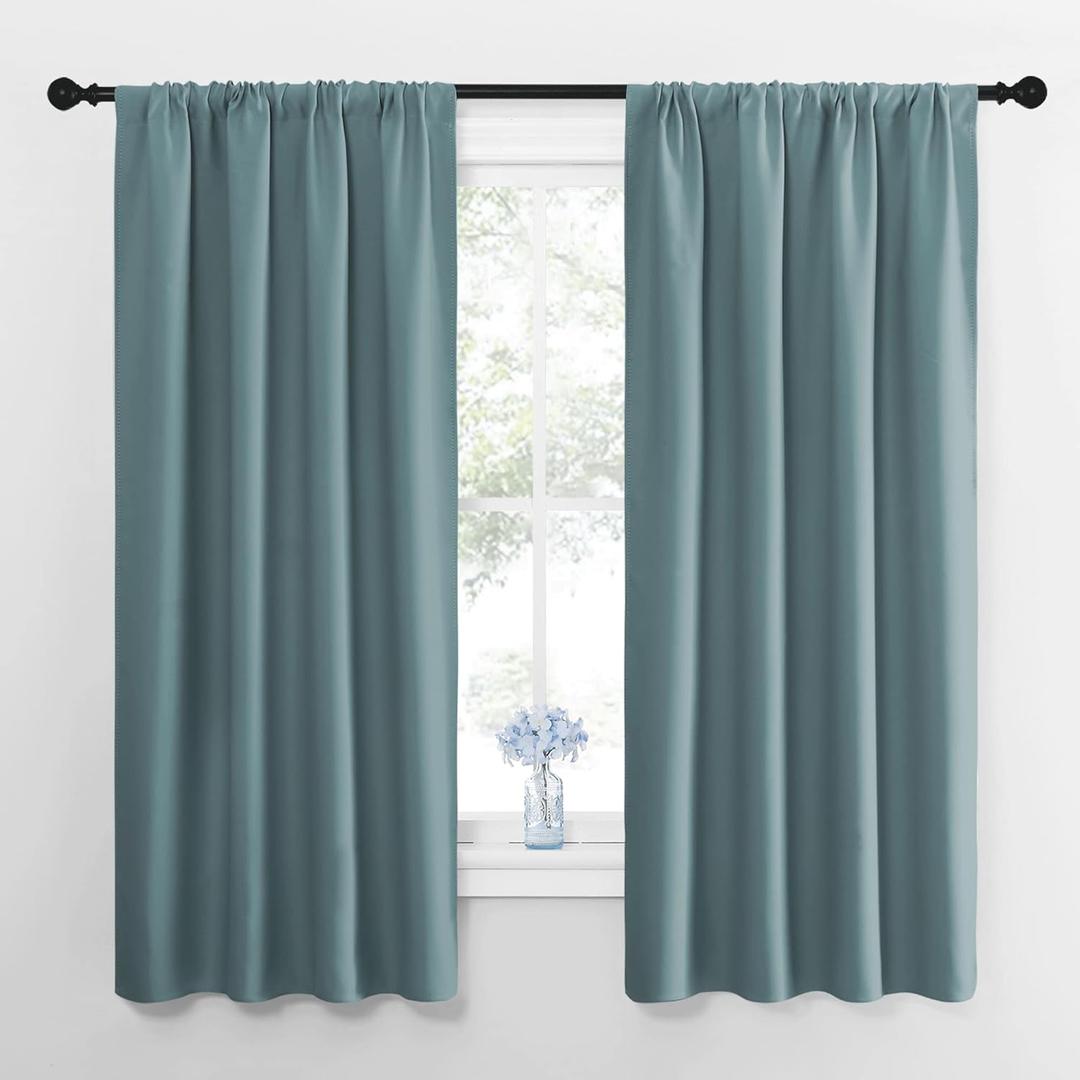 NICETOWN Greyish Blue Blackout Curtains Panels for Window, Thermal Insulated Rod Pocket Blackout Drapes/Draperies for Living Room (2 Panels, W42 x L63 inches)
