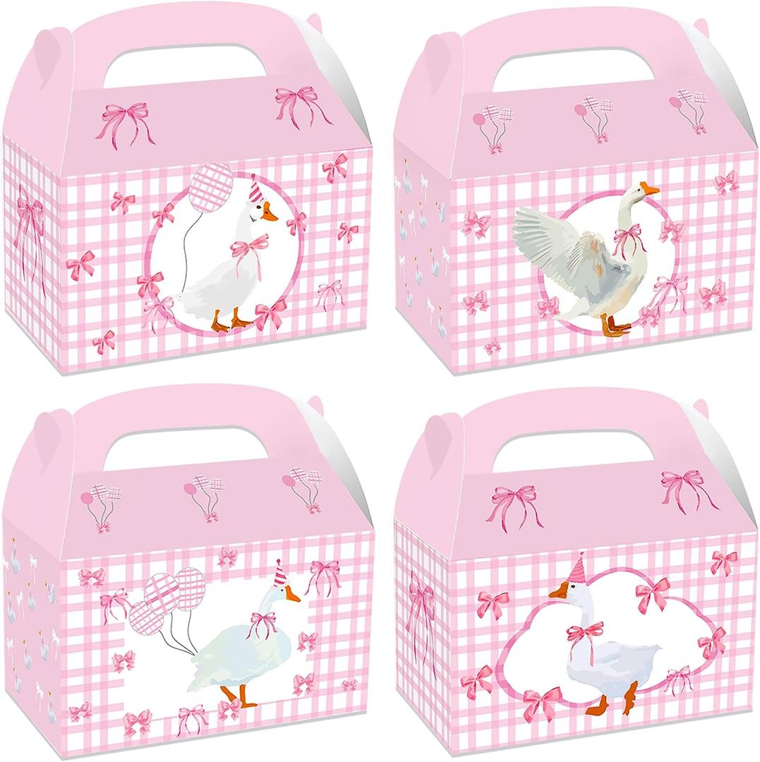 12PCS Pink One Silly Goose Party Favor Supplies Pink One Silly Goose Boxes | Pink Party Bags Boxes Treat Boxes Gift Cookies Snacks Bags for One Silly Goose Themed Birthday Party Baby Shower
