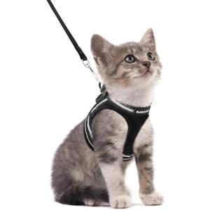rabbitgoo Cat Harness and Leash Set for Walking Escape Proof, Adjustable Soft Kittens Vest with Reflective Strip for Cats, Comfortable Outdoor Vest, Black, Small