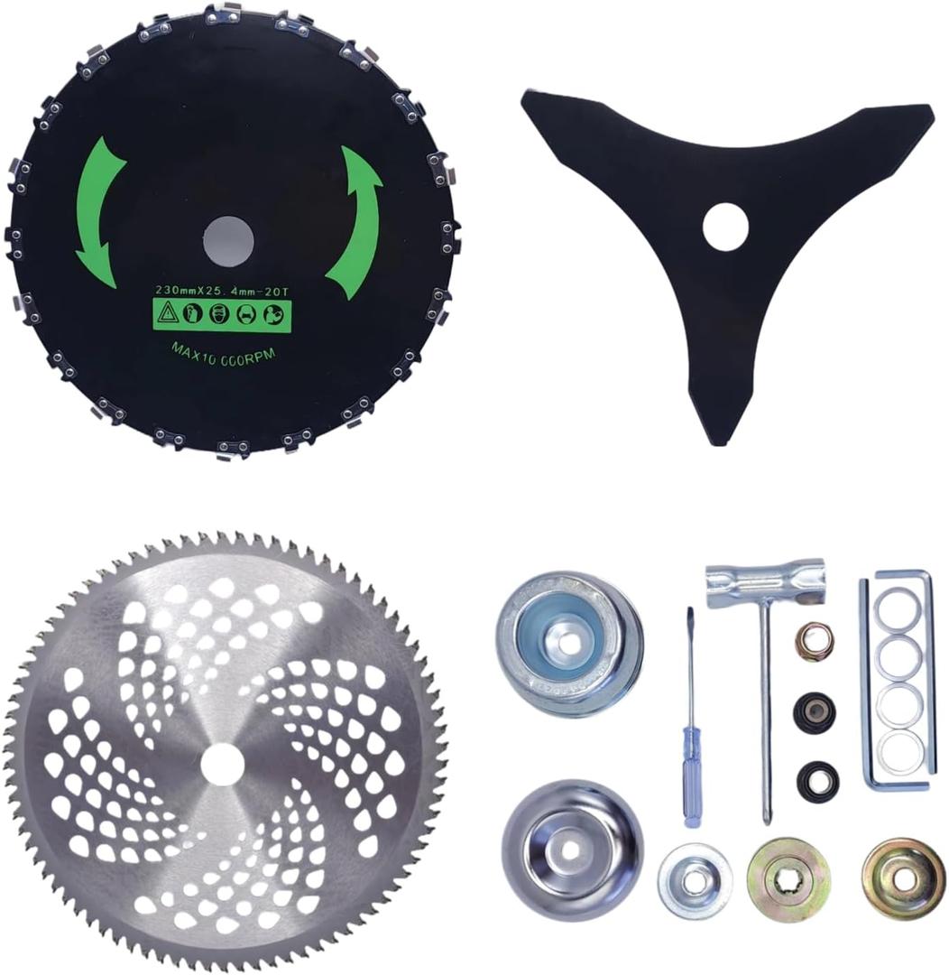 Brush Cutter Blade Kit for Weedeater 9" x 20T Chainsaw Tooth, 10" x 80T Carbide Tip, 10" x 3 Teeth Carbon Steel Blades Fits for Stihl, HusqvarnaEgoOregonHitachi Trimmer