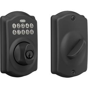Schlage Camelot Electronic Keypad Deadbolt Lock, Keyless Front Door Entry, Mechanical Key Backup Included, Matte Black, BE365 CAM 622