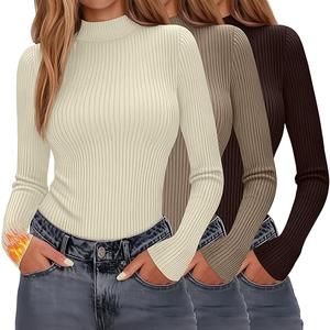 Evervibe 3 Pack Women's Mock Neck Thermal Tops Long Sleeve Cotton Ribbed Knit Turtleneck Shirts Slim Fitted Casual Base Layer, Size: Medium